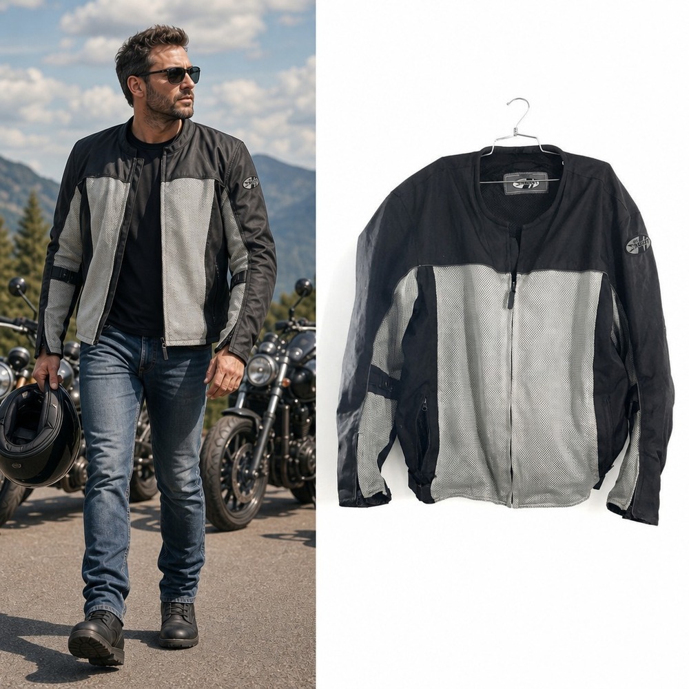 Joe Rocket Phoenix Mesh Motorcycle Jacket Black Silver Men 3XL Armor Vented Bike